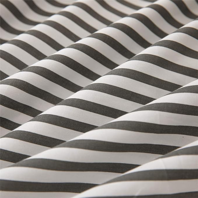 JELLYMONI 100% Natural Cotton 3pcs Striped Duvet Cover Sets,White Duvet Cover with Dark Grey Stripes Pattern Printed Comforter Cover,with Zipper Closure & Corner Ties(King Size)