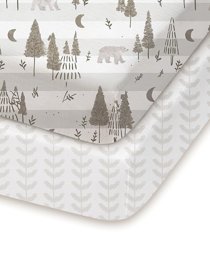 Pack and Play Sheets Fitted 2 Pack, 38x26 Graco Pack n Play Sheets for Playard & Travel Crib Mattress, Ultra Soft Jersey Knit, Breathable Stretchy Deep Pocket, Compatible with Mini Cribs