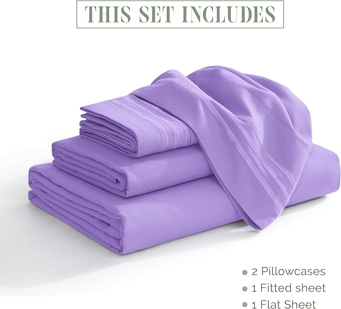 Elegant Comfort Luxurious 1500 Premium Hotel Quality Microfiber 4-Piece Sheet Set, 18-24 Inches Deep - Extra Deep Pocket Sheets - Ultra Soft 4PC Deep Pocket Sheets, Queen, Lavender