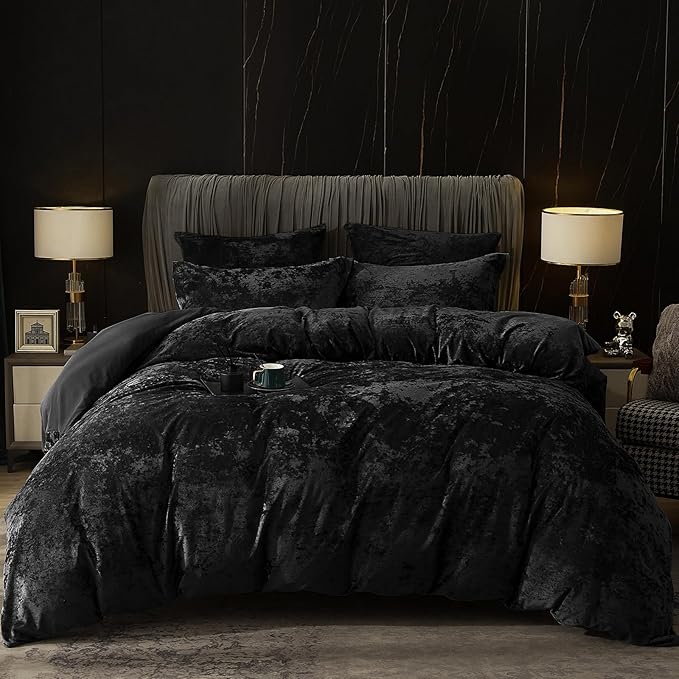 PHF Truly Velvet Duvet Cover Set King Size, 3pcs Ultra Soft Breathable Comforter Cover Set, Luxury Cozy Flannel Duvet Cover with Pillow Shams Bedding Collection, 104" x 90", Black