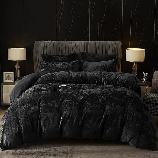 PHF Truly Velvet Duvet Cover Set King Size, 3pcs Ultra Soft Breathable Comforter Cover Set, Luxury Cozy Flannel Duvet Cover with Pillow Shams Bedding Collection, 104" x 90", Black
