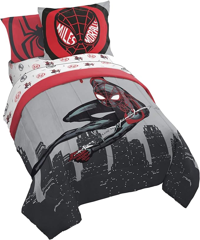 Jay Franco Marvel Miles Morales New Kid 7 Piece Queen Bed Set - Includes Comforter & Sheet Set Bedding - Super Soft Fade Resistant Microfiber (Official Marvel Product)