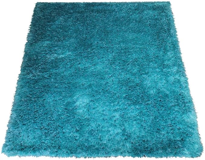 Hand Tufted SHAG Polyester ECO-Friendly Area Rugs - 4'x6', Rectangle, Turquoise, Solid Plain Design, High Pile Thick Handmade Anti Skid Area Rugs for Living Room, Bed Room K00111