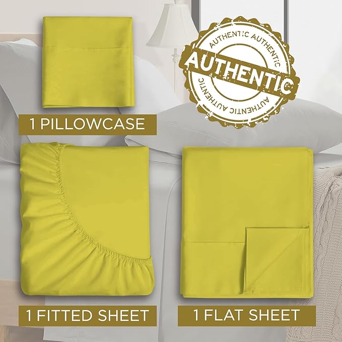 Full XL 100% Microfiber Double Brushed Sheet Set - Extra-Soft, Breathable & Wrinkle-Free - 15" Deep Pockets, 54" x 80" - Ideal for Extra Long Full Beds - 4PC Set (Full XL, Yellow)