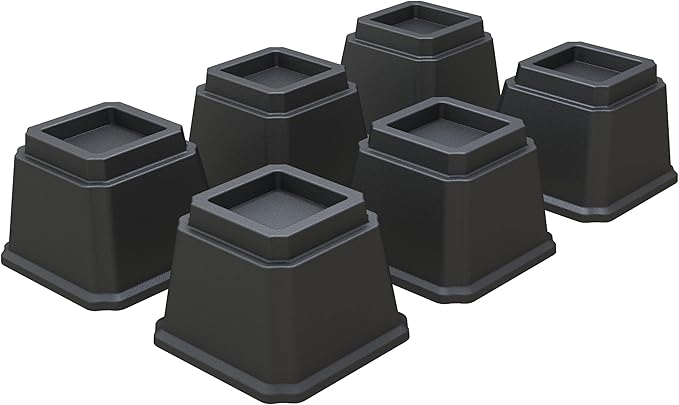 Bed Risers 4 Inch Heavy Duty Bed Elevators, Set of 6 Lifts Up 3,000 lbs Furniture Riser for Sofa and Table, Black