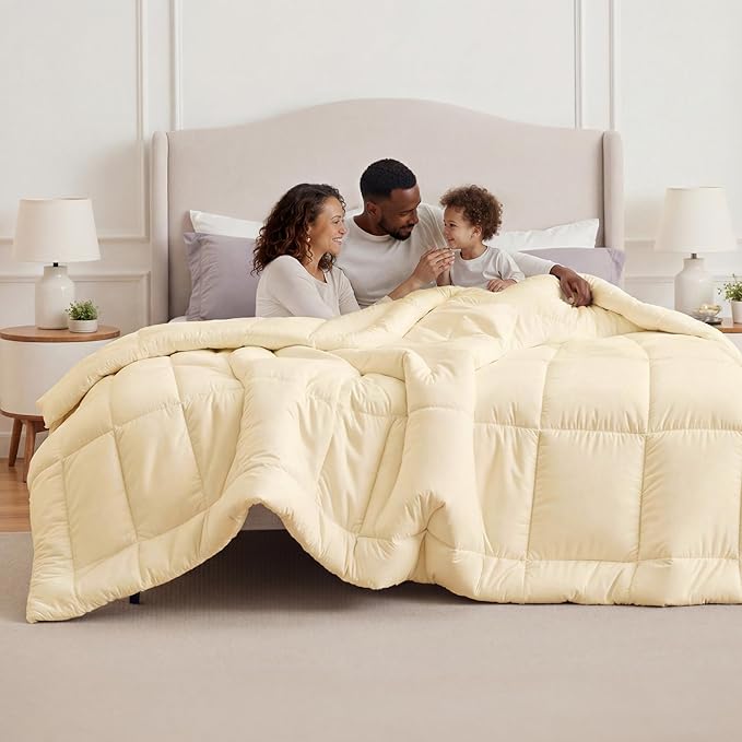 Bedsure Comforter Duvet Insert - Quilted Comforters Oversize Queen, All Season Duvet, GentleSoft Down Alternative Bedding, with 8 Tabs, Gifts for Women/Men, Cream,Oversize Queen 98 x 98 Inches