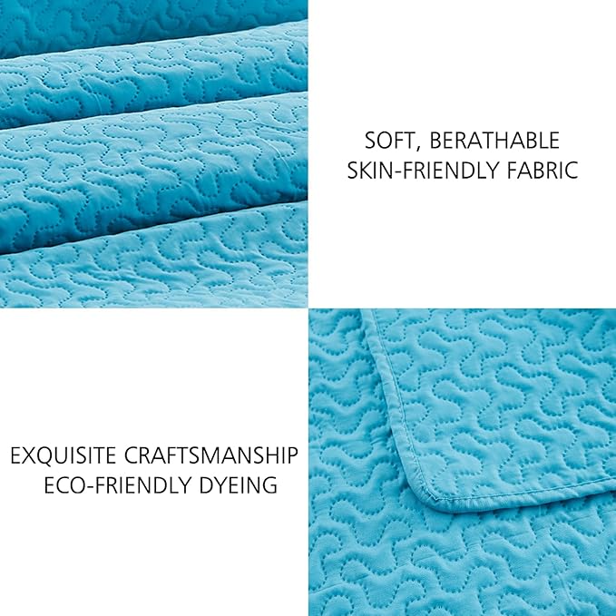 JML Quilts Set, Bedspread Coverlet Set with Pillowcases - 3 Piece Soft and Lightweight Bed Quilt for Spring, Autumn and Summer (Embossed Stripe - Turquoise, Full/Queen(88"x92"))