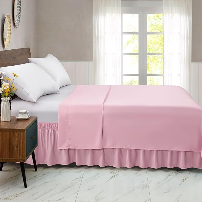 FreshCulture King Bed Skirt, Dust Ruffle for King Size Bed, Easy Fit with 22-Inch Tailored Drop, Elastic Wrap Around Bed Skirt King Size, Hotel Quality Bed Skirts for Adjustable Bed (Dusty Pink)