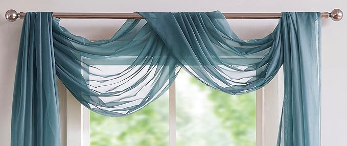 Warm Home Designs Standard Length Dusty Blue Sheer Window Scarf. Valance Scarves are 54 X 144 Inches. Great As Wedding Arch Draping Fabric, Bed Canopy Or for Decorative Project. AM Dusty Blue 144"