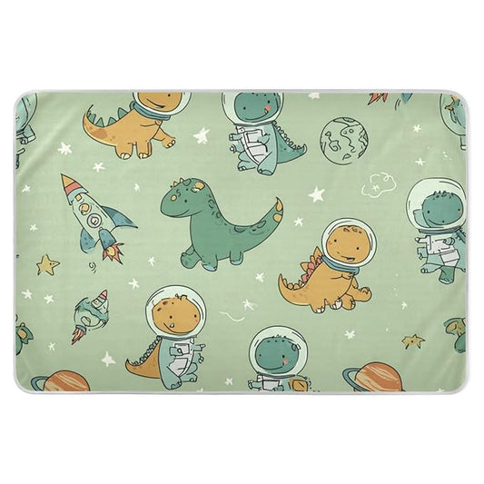 Waterproof Bed Pad Reusable Changing Pad Toddler Mattress Protector Large Pee Pad Baby Diaper Pad Soft Washable Liner Green Space Dinosaurs