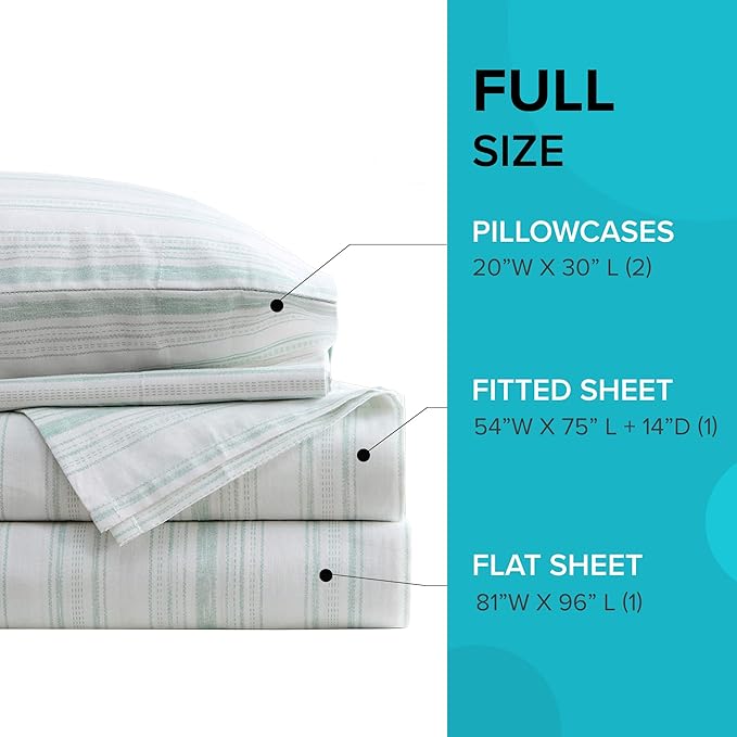 Comfort Spaces 100% Cotton Sheet Set Breathable, Lightweight, Soft with 14" Elastic Pocket Fits up to 16" Mattress, All Season Cozy Bedding, Matching Pillow Case, Full Good Vibes 4 Piece