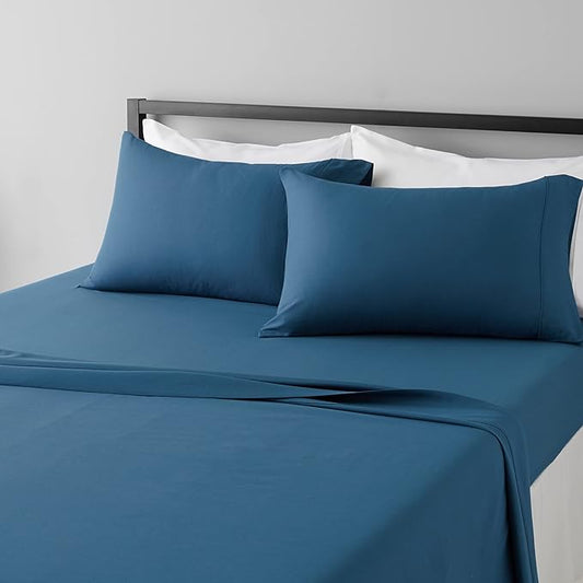 Amazon Basics Lightweight Breathable Super Soft Microfiber 4-Piece Bed Sheet Set with 14-Inch Deep Pockets, Wrinkle Resistant, Queen, Dark Teal, Solid