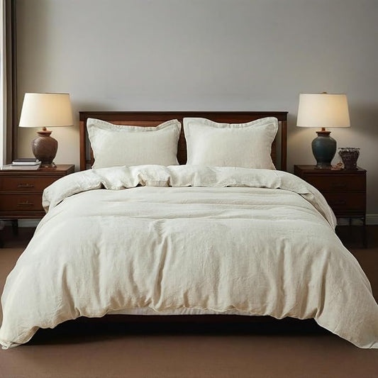 Simple&Opulence 100% Linen Duvet Cover Set, 3 PCS Natural French Flax Linen Duvet Cover Full Size, Breathable Soft Comfy Linen Bedding Comforter Cover with 2 Pillowcases