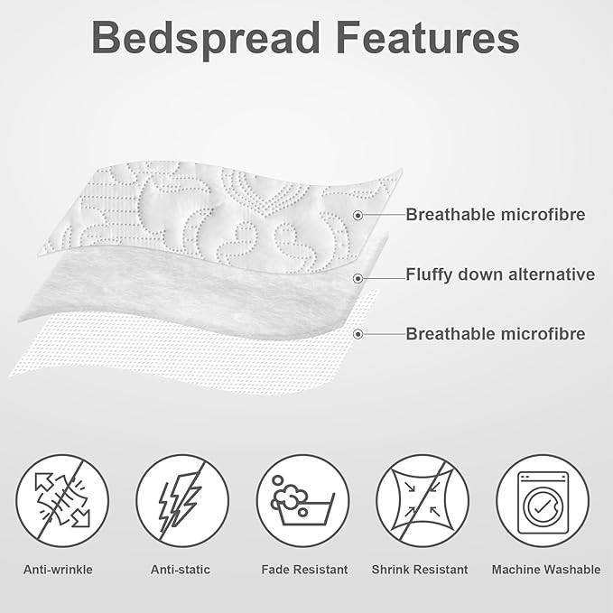 Hansleep White Quilt King Size - Damask Ultrasonic All Season Bedspread King, Soft Lightweight Coverlet Bedding Set, 3 Piece (1 Quilt, 2 Pillow Shams)