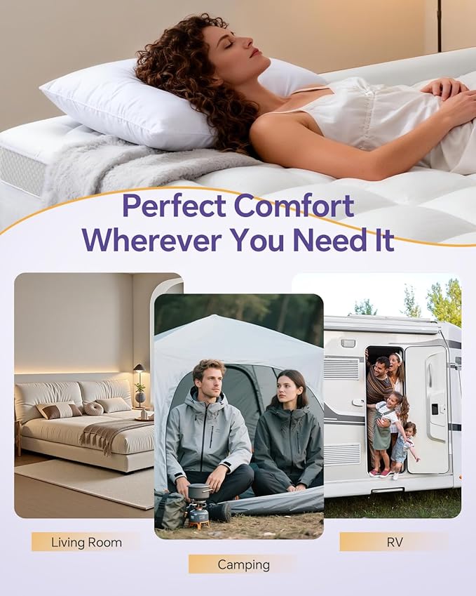Dual Layer 5 Inch Memory Foam Mattress Topper Queen - 2 Inch Gel Memory Foam and 3 Inch Pillow Top Mattress Pad, 7-Zone Egg Crate Queen Size Mattress Topper(Cream)