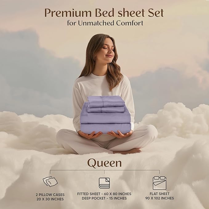 Utopia Bedding Queen Size Sheet Set – 4 Piece Bed Sheets, Soft and Breathable Microfiber, Includes 1 Fitted Sheet, 1 Flat Sheet and 2 Pillowcases – Oeko Tex (Lavender)