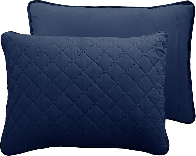 Easy-Going Twin Size Reversible Quilt Set with 1 Quilt and 1 Pillow Sham, Soft Bed Quilt Cover, Water Resistant Lightweight Microfiber Bedspread, Stain Resistant, Navy/Ivory