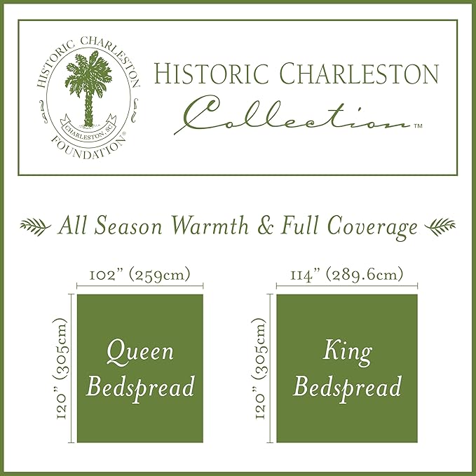 Charleston Estate Modern Farmhouse Floral Matelasse Bedspread with Scalloped Edges, 100% Cotton Breathable Bedding, Full/Queen, Ivory Floral