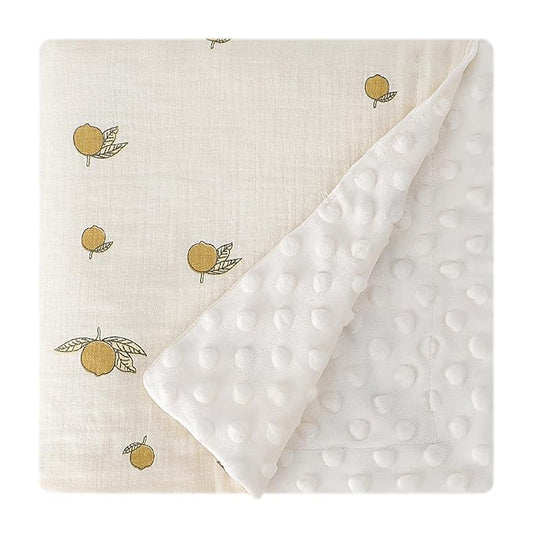 Fluffy-backed Swaddle Blankets Baby Double Layer Muslin 100% Cotton Front Nursery Plush Dotted Fleece Back Receiving Bed Quilt Blanket for Unisex Newborn Baby Toddler Boys Girls 30 x 41 Inches