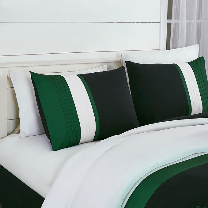 Chezmoi Collection Napa 7-Piece Luxury Leaves Scroll Embroidery Bedding Comforter Set (Oversized King, Green/Black/Cream)