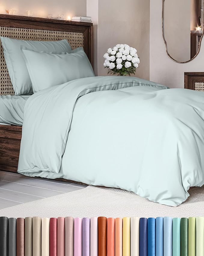 Duvet Cover Twin/Twin XL Size - Extra Soft Twin/Twin XL Size Duvet Cover - Breathable, Easy Care and Fade Free with Zipper Closures & Ties - 68" x 90" Inches - (Ice Blue) Comforter Not Included
