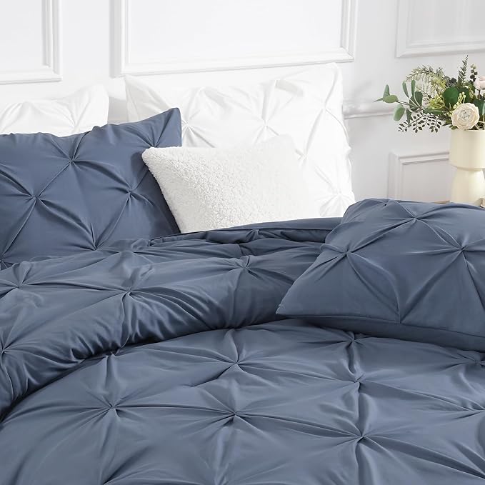 Andency Dark Blue Grey King Size Comforter Set (104x90Inch), 3 Pieces Soft Lightweight Western Modern Pinch Pleat Bedding Comforters, All Season Warm Down Alternative Bed Set for Boys Men Adults