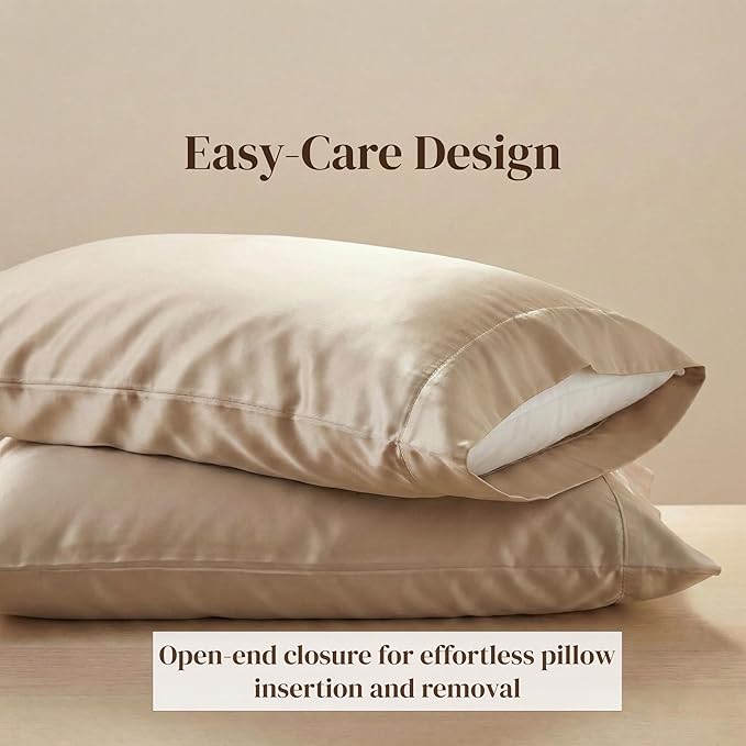 Beckham Hotel Collection 100% Cotton Pillow Cases Standard/Queen Size Set of 2, 500TC, Luxury Sateen Pillowcases, Open End, Breathable, Moisture-Wicking, Sand