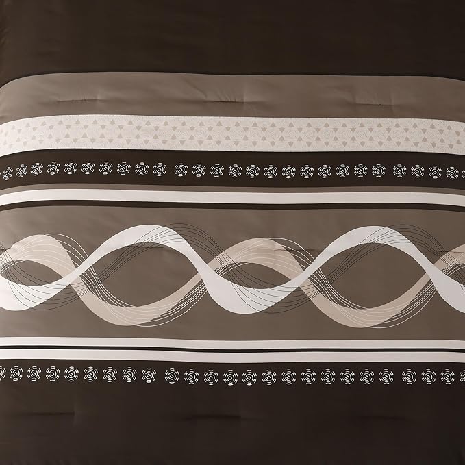 Anibedding Boho Comforter Set,8 Pieces Bed in a Bag Patchwork Striped Comforter Set,Brown Bed Set Queen Size, Soft Microfiber Boho Bedding Set for All Season(90"×90")