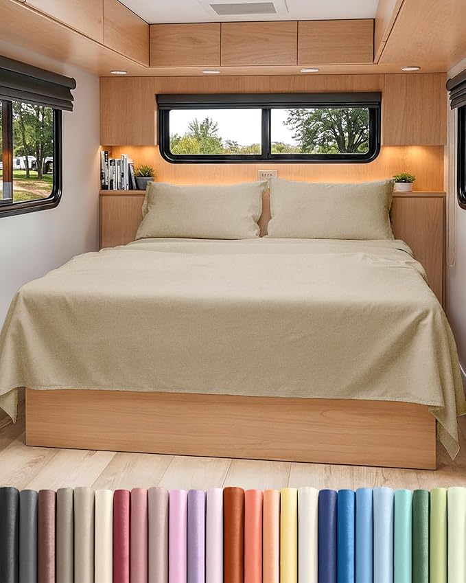 Short Queen Size 4 Piece Sheet Set - RV Short Queen, Soft, Breathable & Cooling Bed Sheets Set with Deep Pockets - Hotel Luxury Bedding for Women, Men, Kids, Teens, Boys and Girls - Heathered Beige