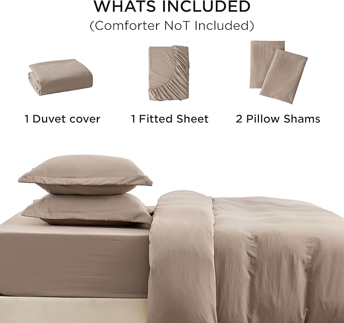Bedsure California King Size Duvet Cover with Fitted Sheet - 4 Pieces Prewashed Cotton-Like Polyester Extra Soft Bedding Set, Includes 1 Duvet Cover 104''x98'', 2 Pillow Shams, 1 Fitted Sheet, Khaki