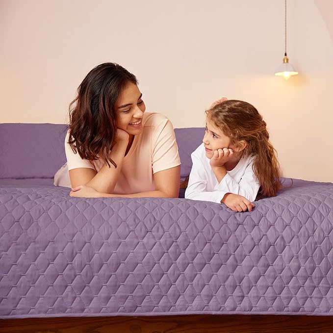 Exclusivo Mezcla Reversible Full Queen Quilt Bedding Set with Pillow Shams, Lightweight Quilts Queen Size, Soft Bedspreads Bed Coverlets for All Seasons - (Dusty Lavender, 90"x96")