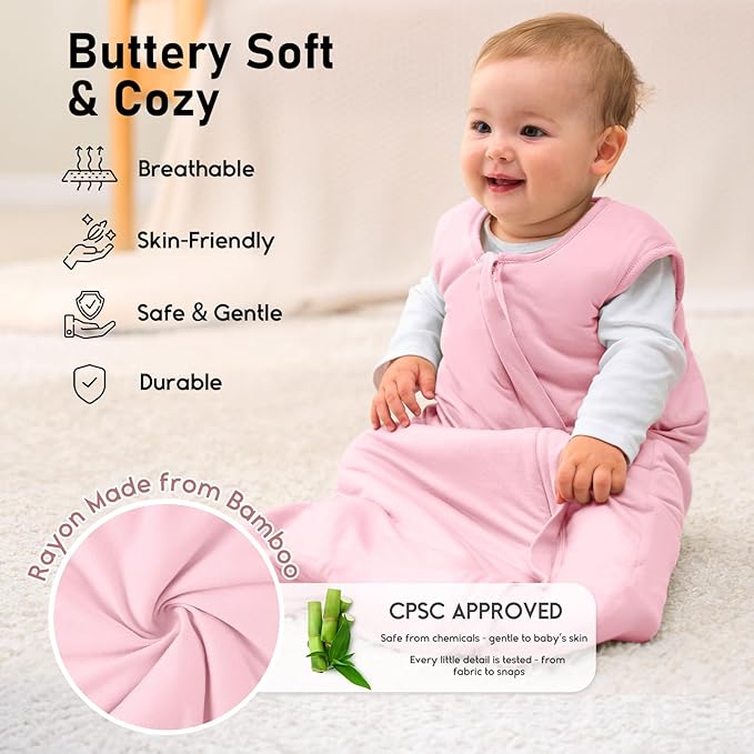 Yoofoss Rayon Made from Bamboo Baby Sleep Sack 0-6 Months 1.0 Tog Baby Wearable Blanket, Super Soft Infant Toddler Sleeping Sack 2-Way Zipper