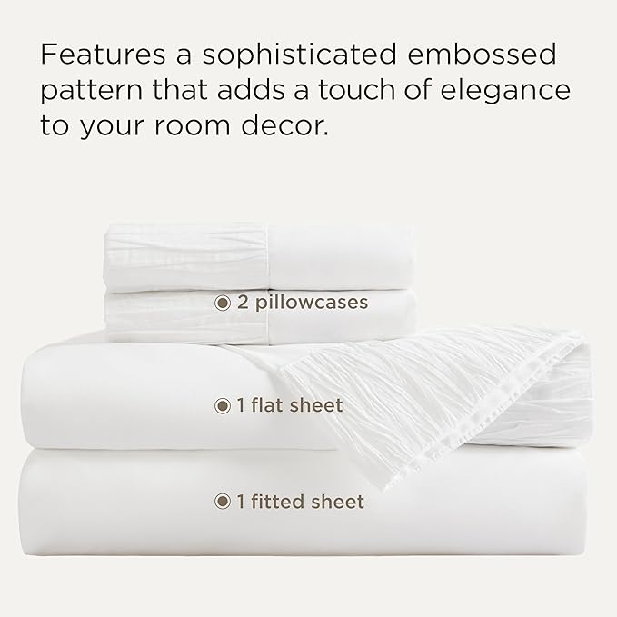 Bedsure Queen Sheet Set - 4 Pieces Soft Queen Size Sheets - Breathable & Cooling - Hotel Luxury - Easy Care Polyester Microfiber Bedding for Women, Men, White