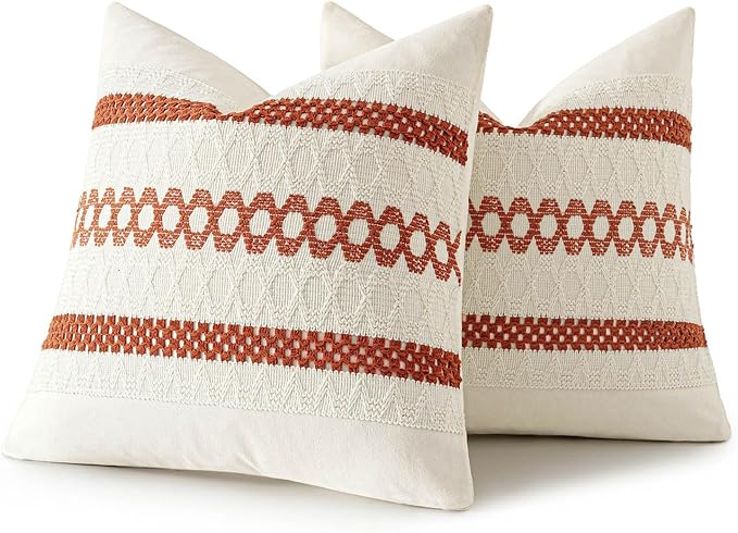 MIULEE Set of 2 Burnt Orange Decorative Pillow Covers 20x20 Inch Farmhouse Rustic Boho Couch Throw Pillows Modern Cotton Cushion Covers Retro Cute Macrame Woven Home Decor for Bed Sofa Chair