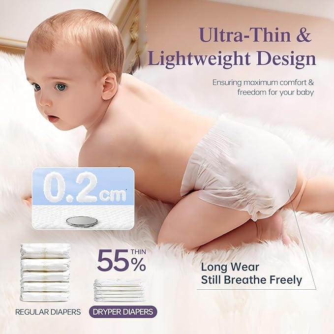 Baby Diapers, DRYPER Disposable Diaper Newborn Size 2 Diapers (9-18 lbs), 3D Leak Guards & Wetness Indicator, Ultra-Soft & Thin, Fast Water Absorption Nappies, 162 Count