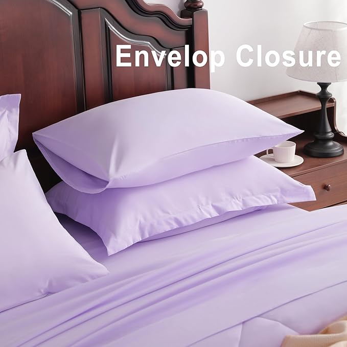 NTBAY King Comforter Set with Sheets, 7 Pieces Soft and Breathable King Bedding Set, Bed in a Bag, Down Alternative Comforter Set Solid Color All Season, Light Purple