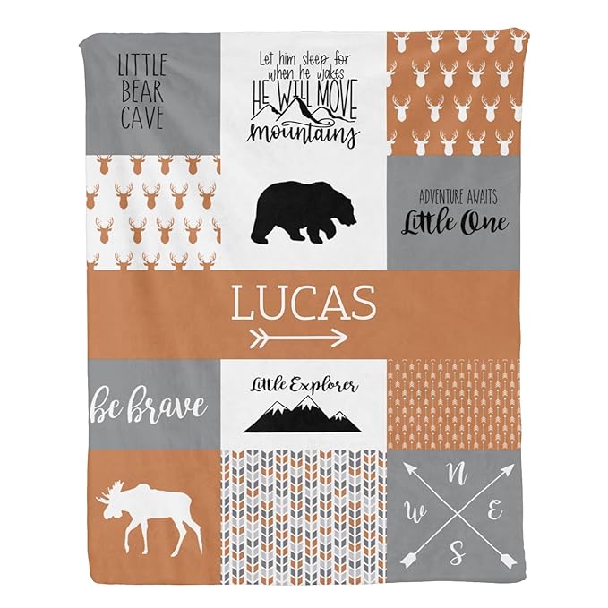 Personalized Baby Blanket for Newborn Boys, 35x45in Orange Customized Baby Blanket with Name, Custom Gifts for Newborn Boys Shower Gifts, Essential Baby Items Must Haves, Burnt Orange
