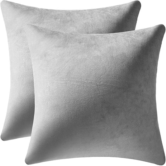Throw Pillow Covers 18x18 Light-Grey: Pack of 2 Cozy Soft Velvet Square Modern Luxury Decorative Throw Pillow Cases for Sofa Couch Living Room Bed Home Decor