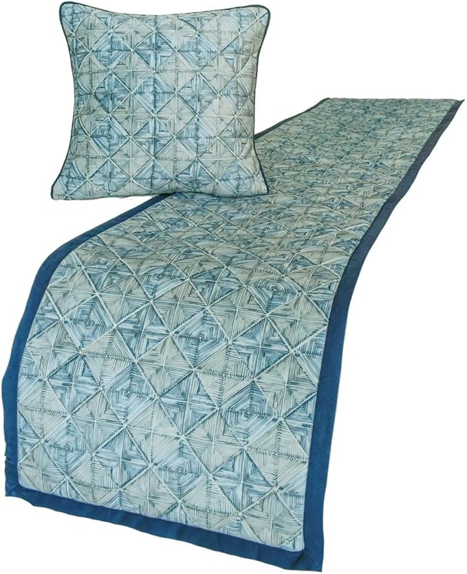 The HomeCentric King/Queen/Twin Blue Decorative Full 68"x18" Bed Runner Without Pillow Cover, Indigo, Printed & Quilted Bed Scarf on Suede Fabric - Indigo Centric