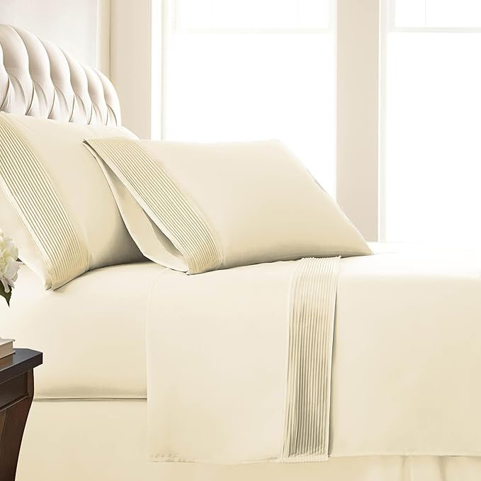 Southshore Fine Living, Inc. California King Bed Sheets 4-Piece Set | 21" Extra Deep Pocket with 2 Pillowcases | Hotel Luxury Quality | Easy Care, Wrinkle-Free Bedsheet | Microfiber Bedsheets | Cream