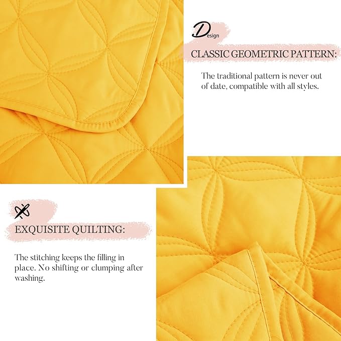 Exclusivo Mezcla King Quilt Set, 3 Pieces Lightweight Quilts King Size with Geometric Ellipse Pattern, Soft Quilted Bedspreads Yellow Coverlets Bedding Set for All Seasons