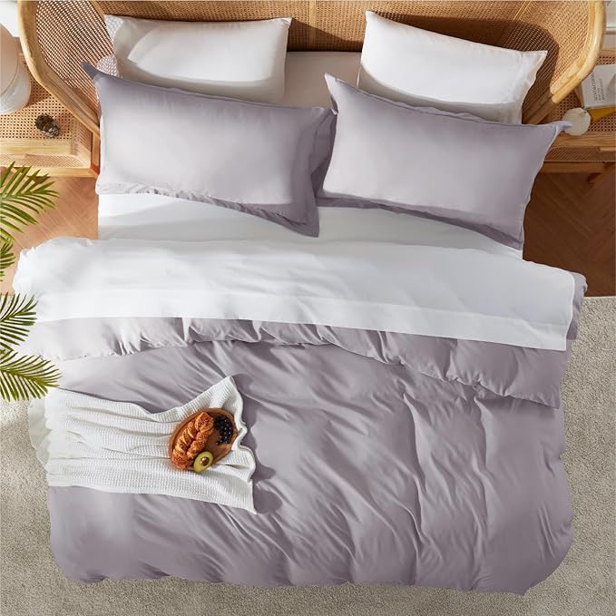 Nestl Grey Lavender Duvet Cover Full Size - Soft Double Brushed Full Size Duvet Cover Set, 3 Piece, with Button Closure, 1 Duvet Cover 80x90 inches and 2 Pillow Shams