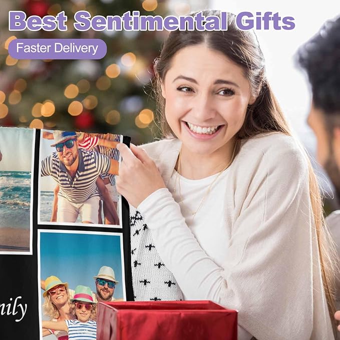 Custom Blankets with Photos, 8 Photos Customized Blanket Personalized Photo Blanket Personalized Birthday Gifts for Women Men Baby Child