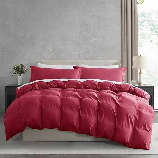Nestl Twin Duvet Cover Set - Soft Prewashed Burgundy Red Duvet Cover Twin/Twin XL, 2 Piece, with Zipper Closure, 1 Duvet Cover 68x90 inches and 1 Pillow Sham