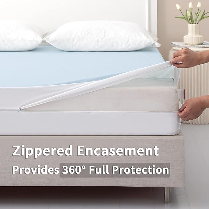 JET'S HOME Twin XL Zippered Mattress Encasement - 6 Sided Waterproof Mattress Protector with Zipper - Machine Washable Mattress Cover Fits 10-15 Inches