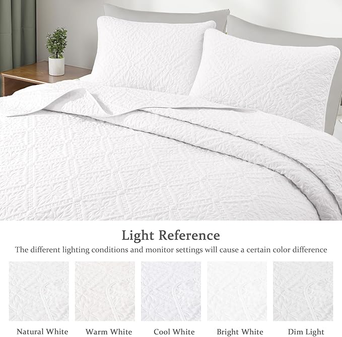 Exclusivo Mezcla King Quilt Bedding Set, Lightweight Soft Bedspreads Coverlets with 2 Pillow Shams, Modern White Oversized Quilts King Size for All Seasons