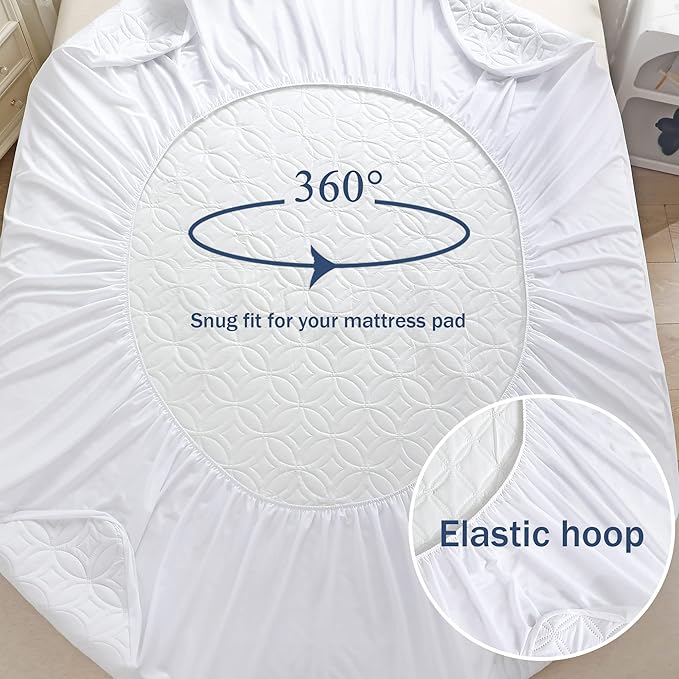 FELTYBED Full Size Waterproof Mattress Protector, Soft Breathable Bed Mattress Cover with Deep Pocket 6"- 15", Noiseless & Washable Mattress Pad Cover for Bedroom (White, Full)