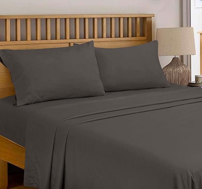 Royale Linens 300 Thread Count 100% Long Staple Combed Cotton Flat Sheet - Super Soft - Top Sheets - King Flat Sheet Sold Separately - Breathable, Cool & Crisp Percale Sheets Only (King, Grey)