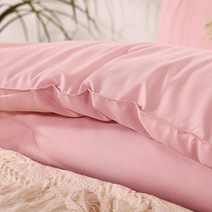 ROSGONIA Pink Comforter Set Queen,3pcs (1 Boho Pink Comforter & 2 Pillowcases) All Season Bedding Comforters Lightweight Bedspread Blanket Quilt