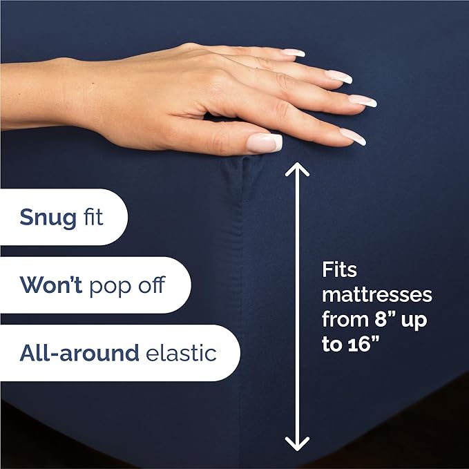 Split King 7 Piece Sheet Set - Comfy Breathable & Cooling - Soft Hotel Luxury Bedding Set with 8-16 Inch Deep Pockets - 1 Flat & 2 Fitted Sheet & 4 Pillowcases - Wrinkle Free & Easy Care - Navy Blue
